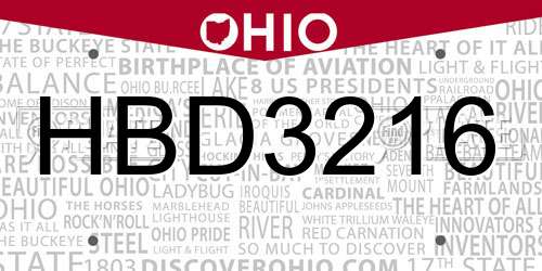 HBD3216 Ohio License Plate