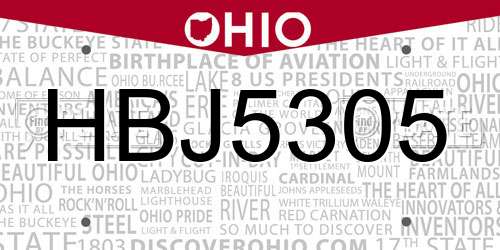 HBJ5305 Ohio License Plate