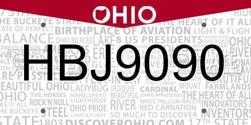 HBJ9090 Ohio License Plate