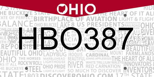 HBO387 Ohio License Plate