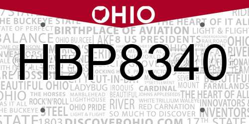 HBP8340 Ohio License Plate