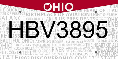 HBV3895 Ohio License Plate