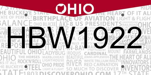 HBW1922 Ohio License Plate