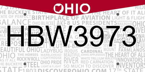 HBW3973 Ohio License Plate