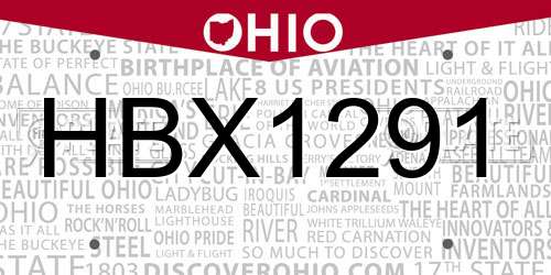 HBX1291 Ohio License Plate