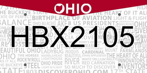 HBX2105 Ohio License Plate