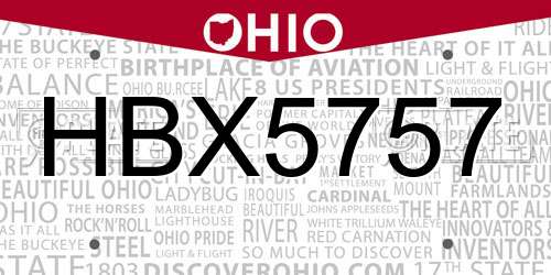 HBX5757 Ohio License Plate