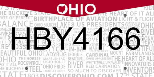 HBY4166 Ohio License Plate