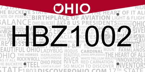 HBZ1002 Ohio License Plate