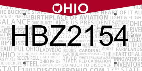 HBZ2154 Ohio License Plate