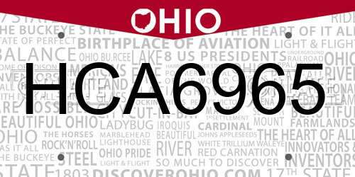HCA6965 Ohio License Plate