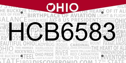 HCB6583 Ohio License Plate