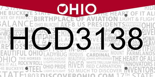 HCD3138 Ohio License Plate