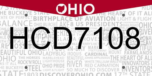 HCD7108 Ohio License Plate