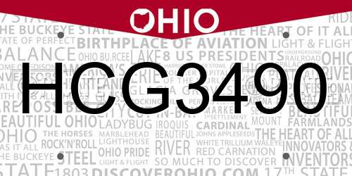 HCG3490 Ohio License Plate