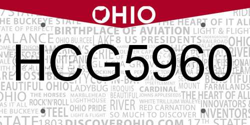 HCG5960 Ohio License Plate