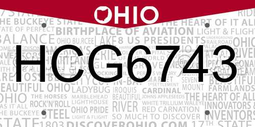 HCG6743 Ohio License Plate
