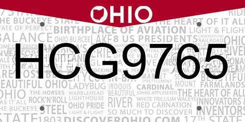 HCG9765 Ohio License Plate