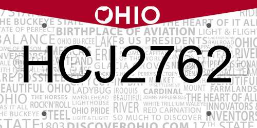HCJ2762 Ohio License Plate