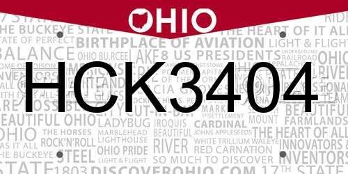 HCK3404 Ohio License Plate