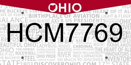 HCM7769 Ohio License Plate