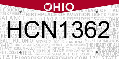HCN1362 Ohio License Plate
