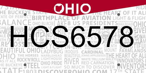 HCS6578 Ohio License Plate