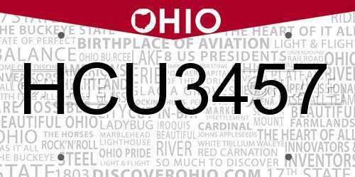 HCU3457 Ohio License Plate