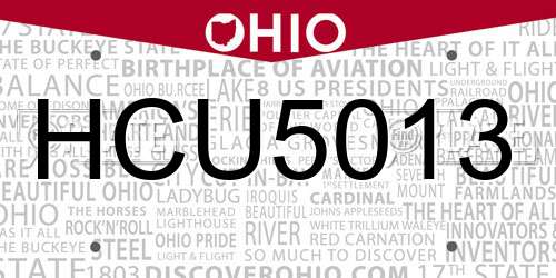 HCU5013 Ohio License Plate