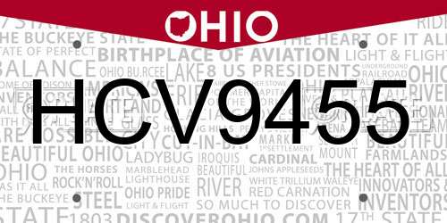 HCV9455 Ohio License Plate