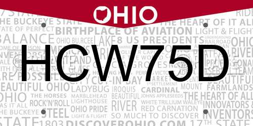 HCW75D Ohio License Plate