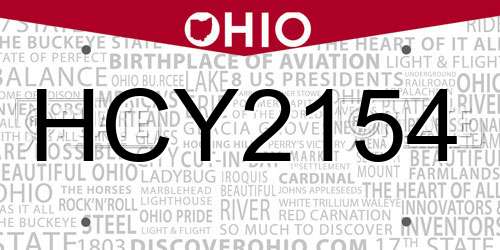 HCY2154 Ohio License Plate