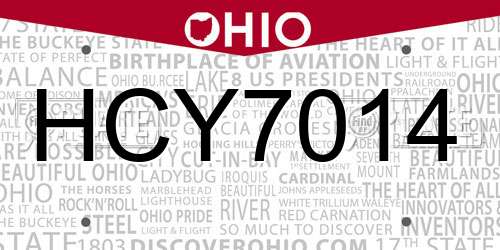 HCY7014 Ohio License Plate