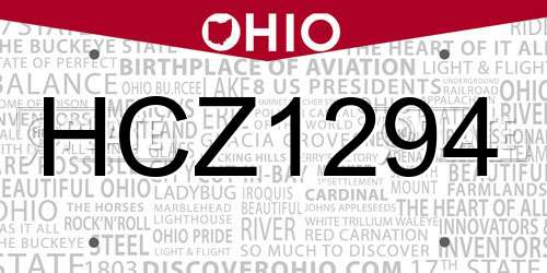 HCZ1294 Ohio License Plate