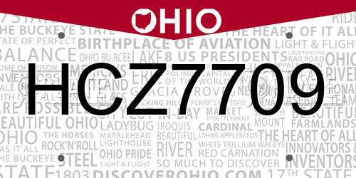 HCZ7709 Ohio License Plate