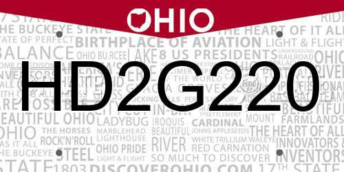 HD2G220 Ohio License Plate