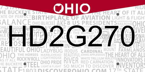 HD2G270 Ohio License Plate