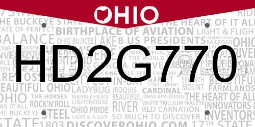 HD2G770 Ohio License Plate