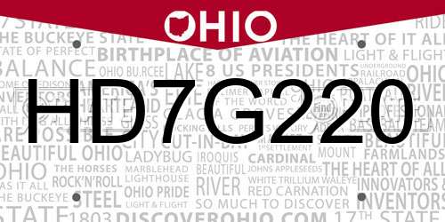 HD7G220 Ohio License Plate