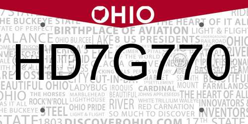HD7G770 Ohio License Plate