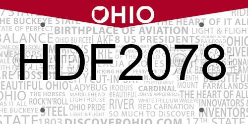 HDF2078 Ohio License Plate