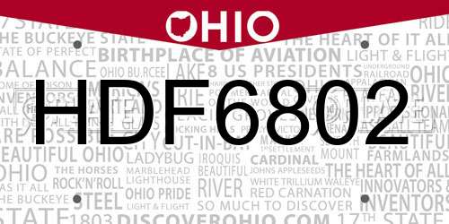 HDF6802 Ohio License Plate