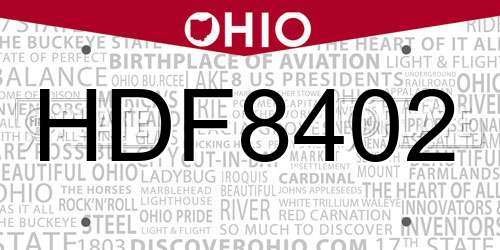 HDF8402 Ohio License Plate