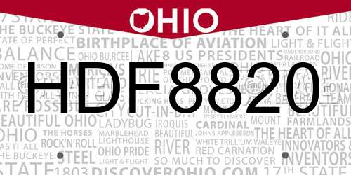 HDF8820 Ohio License Plate
