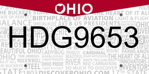 HDG9653 Ohio License Plate