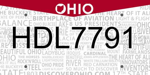 HDL7791 Ohio License Plate