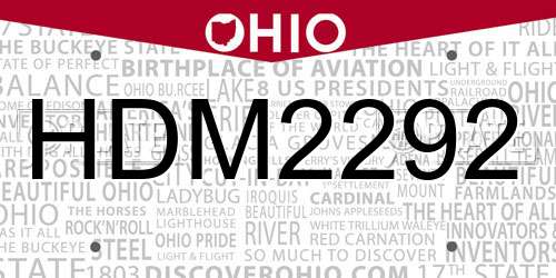 HDM2292 Ohio License Plate