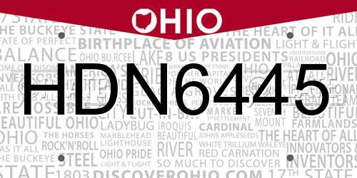 HDN6445 Ohio License Plate