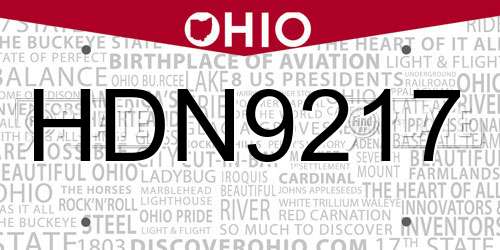 HDN9217 Ohio License Plate