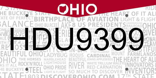 HDU9399 Ohio License Plate